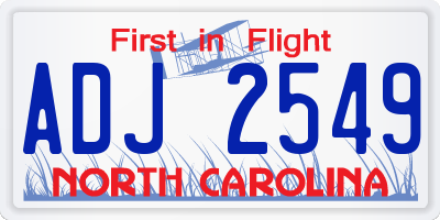 NC license plate ADJ2549