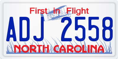 NC license plate ADJ2558