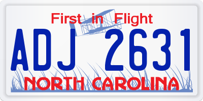 NC license plate ADJ2631