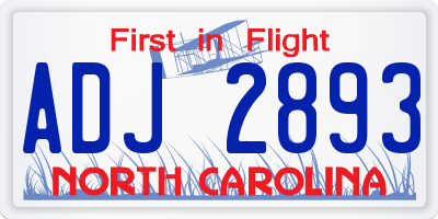 NC license plate ADJ2893