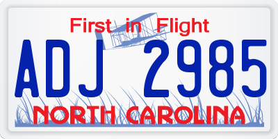NC license plate ADJ2985