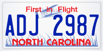 NC license plate ADJ2987