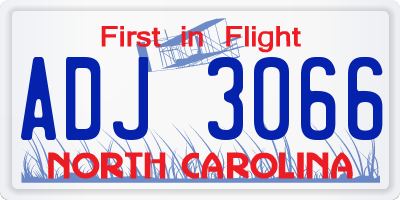 NC license plate ADJ3066
