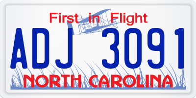 NC license plate ADJ3091