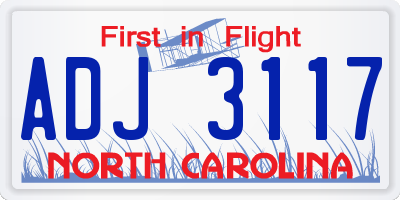NC license plate ADJ3117