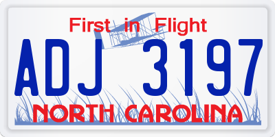 NC license plate ADJ3197