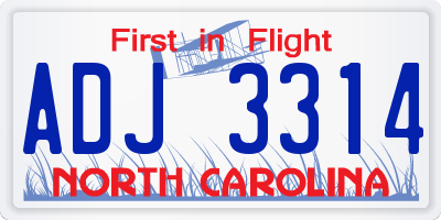NC license plate ADJ3314