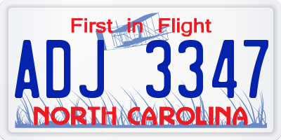 NC license plate ADJ3347