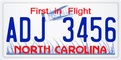 NC license plate ADJ3456