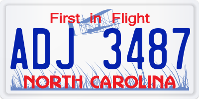 NC license plate ADJ3487