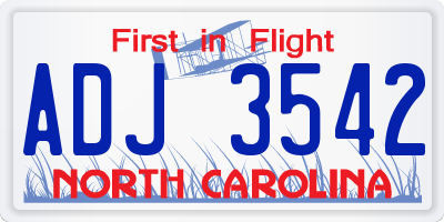 NC license plate ADJ3542