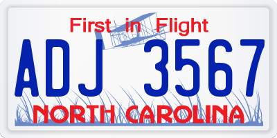 NC license plate ADJ3567
