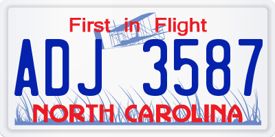 NC license plate ADJ3587
