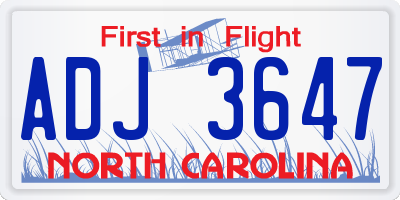 NC license plate ADJ3647