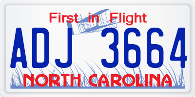 NC license plate ADJ3664