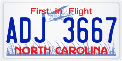 NC license plate ADJ3667