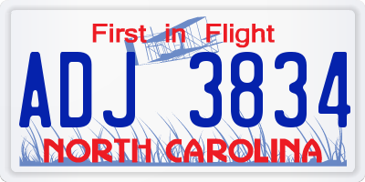 NC license plate ADJ3834