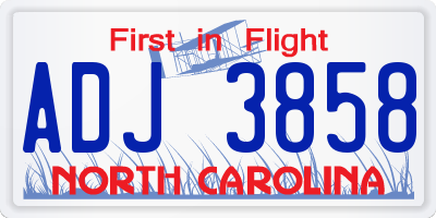 NC license plate ADJ3858