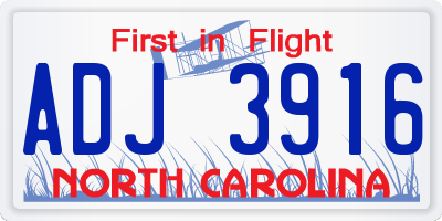 NC license plate ADJ3916
