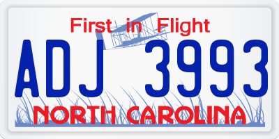 NC license plate ADJ3993