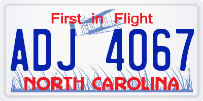 NC license plate ADJ4067
