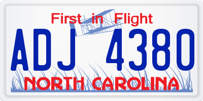 NC license plate ADJ4380
