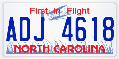 NC license plate ADJ4618