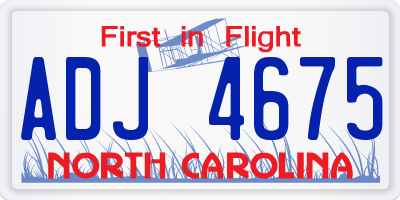 NC license plate ADJ4675
