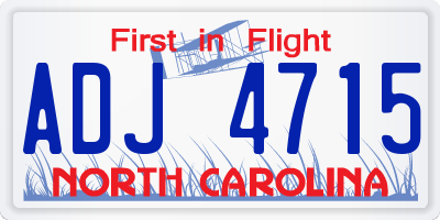NC license plate ADJ4715