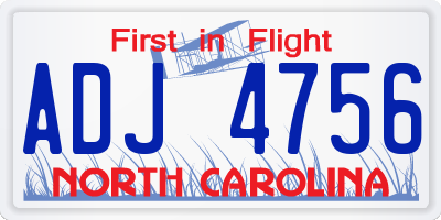 NC license plate ADJ4756