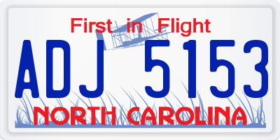 NC license plate ADJ5153