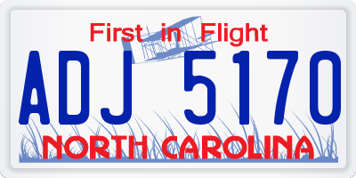 NC license plate ADJ5170