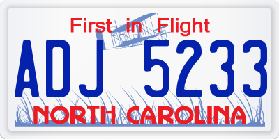 NC license plate ADJ5233