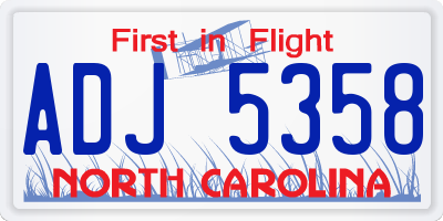 NC license plate ADJ5358