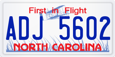 NC license plate ADJ5602