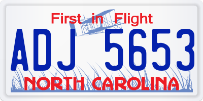 NC license plate ADJ5653