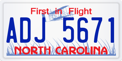 NC license plate ADJ5671