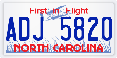 NC license plate ADJ5820