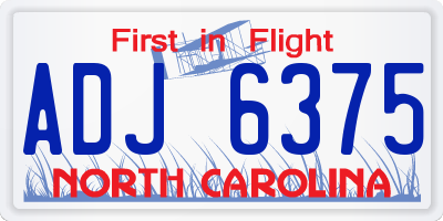 NC license plate ADJ6375