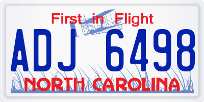 NC license plate ADJ6498