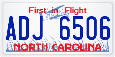 NC license plate ADJ6506