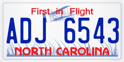 NC license plate ADJ6543