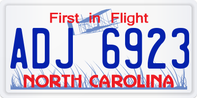 NC license plate ADJ6923