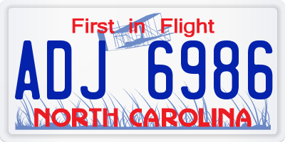 NC license plate ADJ6986