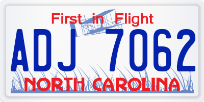 NC license plate ADJ7062