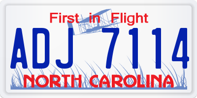 NC license plate ADJ7114