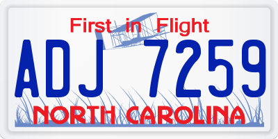 NC license plate ADJ7259