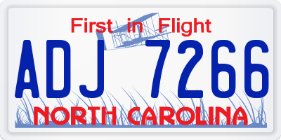 NC license plate ADJ7266