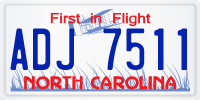 NC license plate ADJ7511