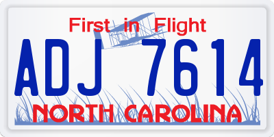 NC license plate ADJ7614
